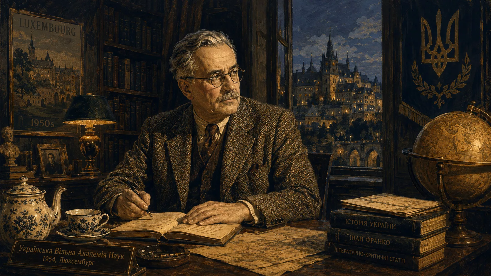 Український емігрант у Люксембурзі 1950-х у кабінеті з книгами