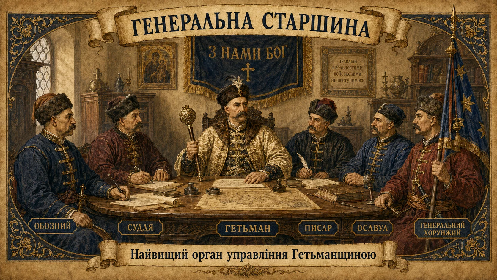Генеральна старшина Гетьманщини у засіданні