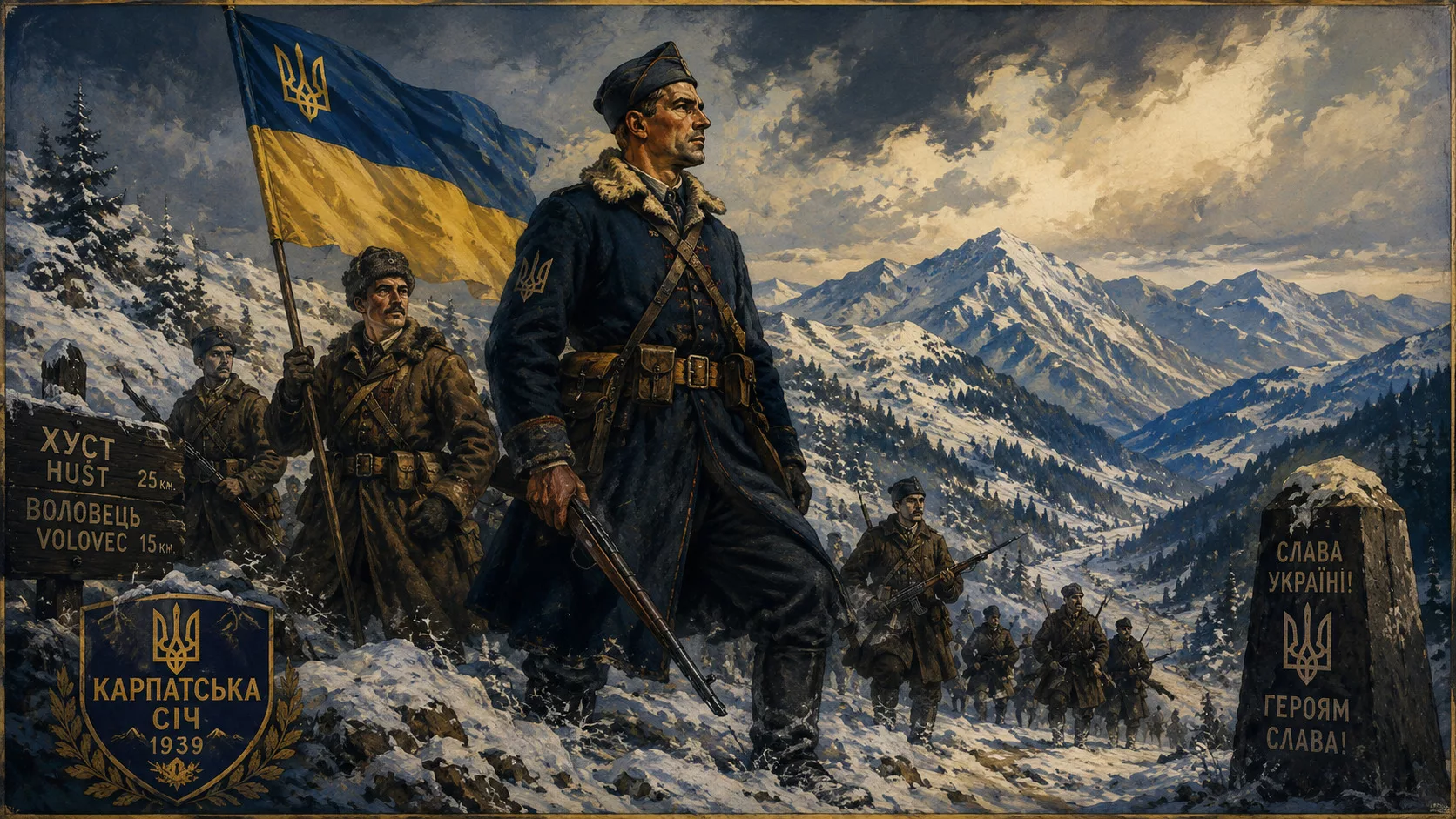 Карпатські січовики на гірському перевалі 1939