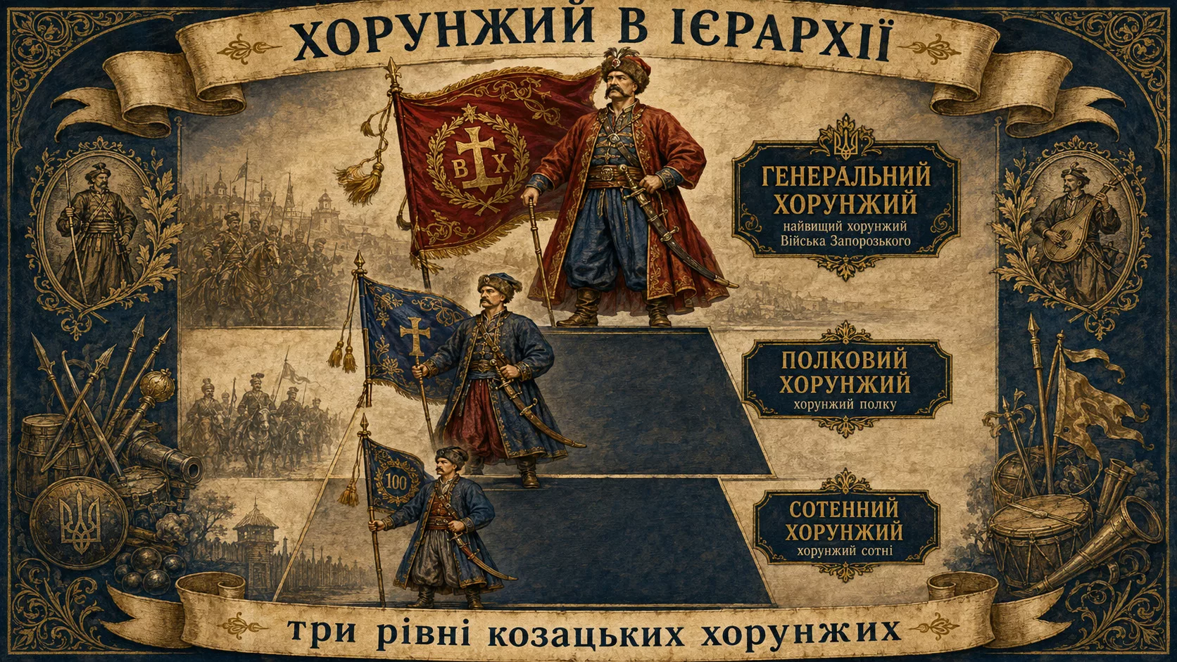 Три рівні козацьких хорунжих в ієрархії