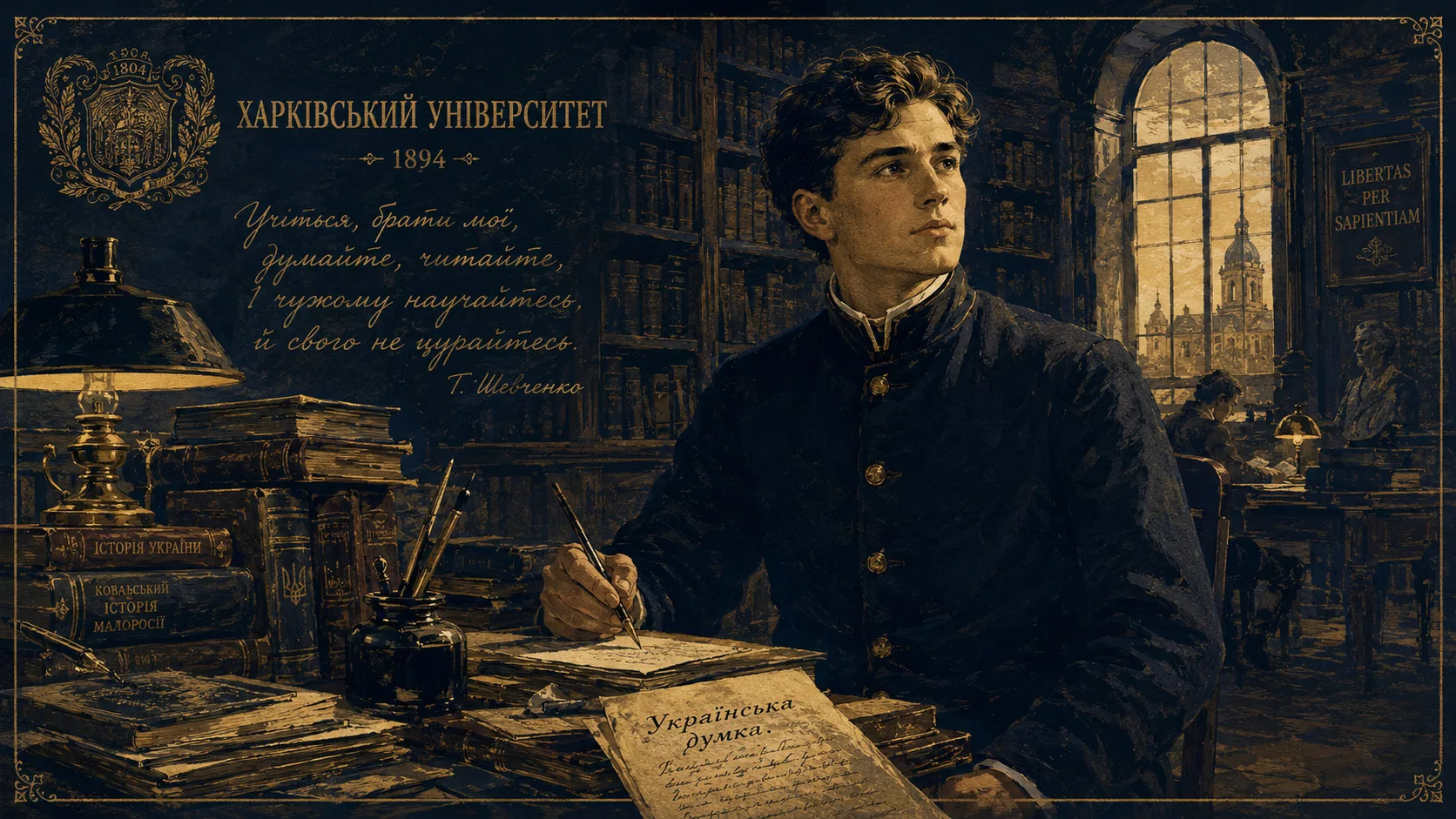 Молодий український студент 1890-х у Харкові з книгами