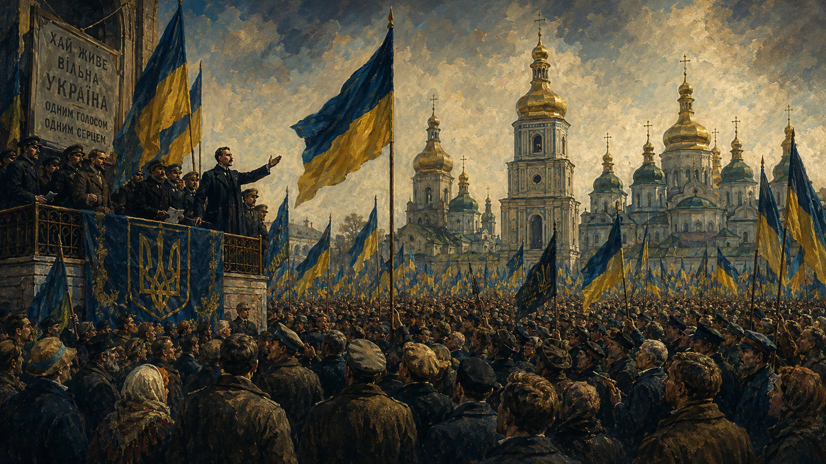 Київський мітинг на Софіївській площі 1917-1918, синьо-жовті прапори