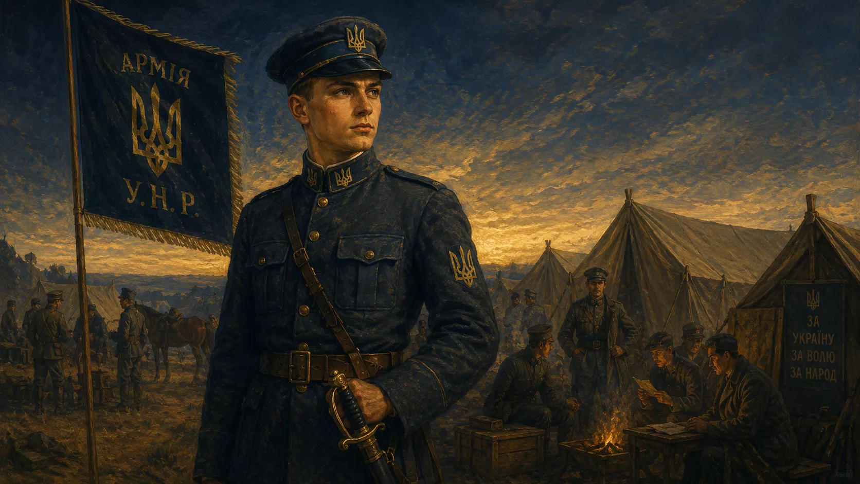 Молодий офіцер Армії УНР 1918-1920 у формі з тризубом