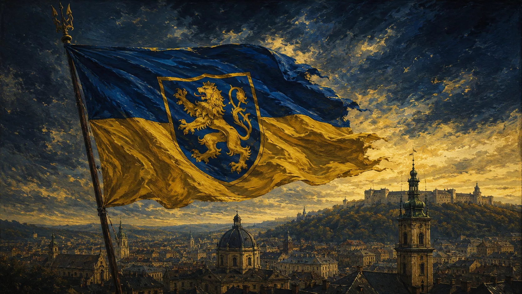 Прапор ЗУНР із золотим левом