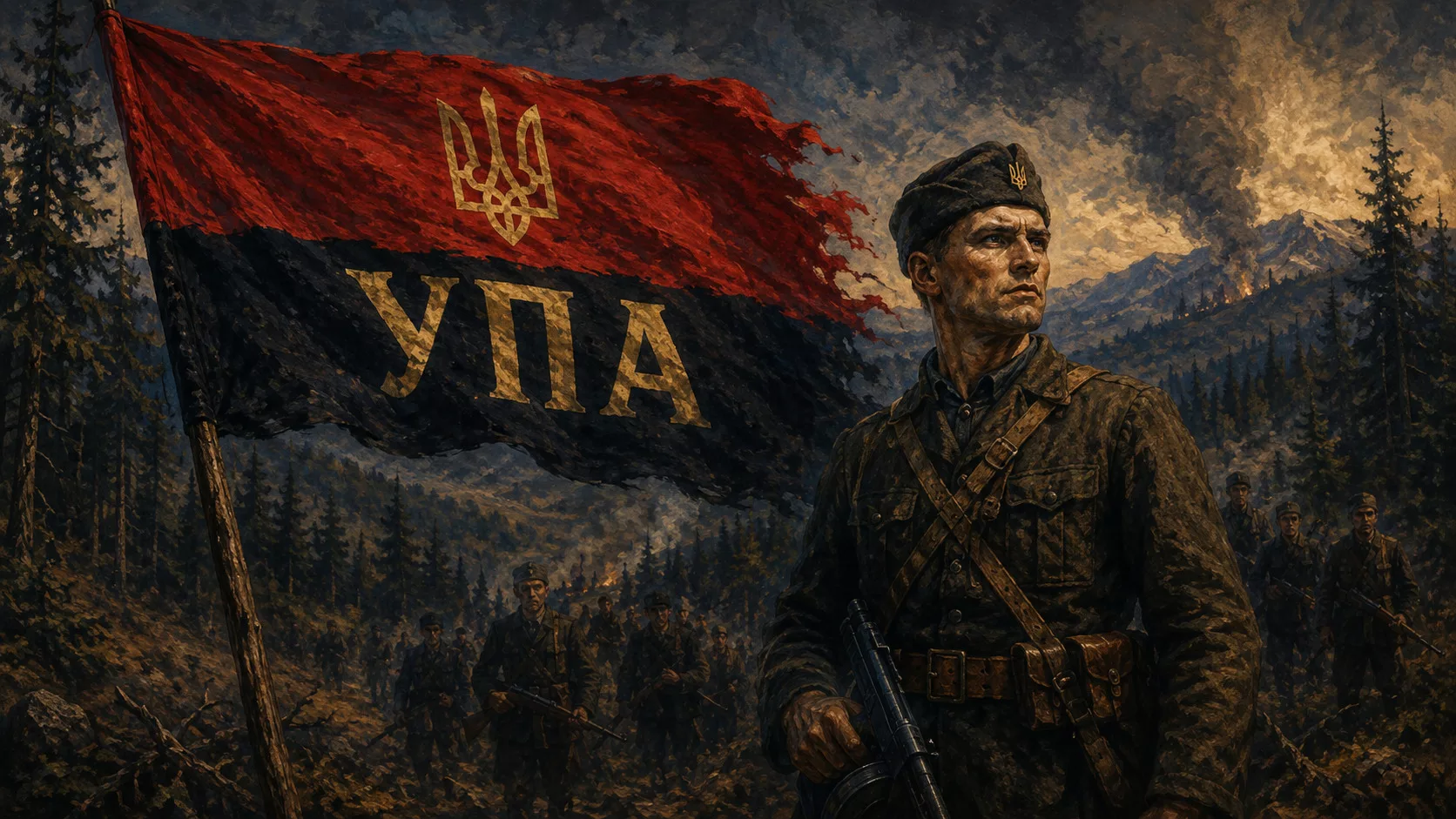 Прапори УПА в лісі