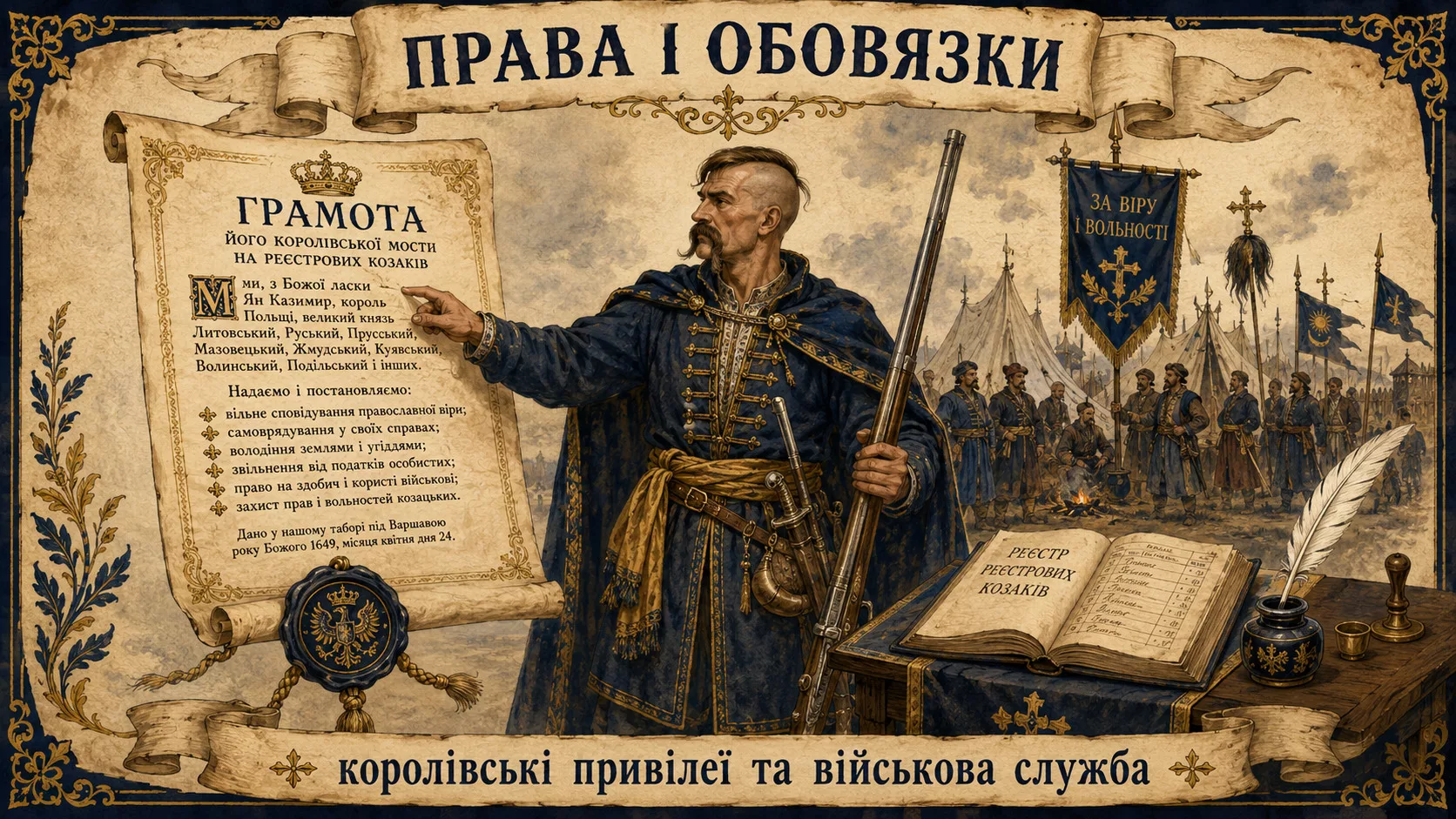 Реєстровий козак з королівською грамотою і мушкетом