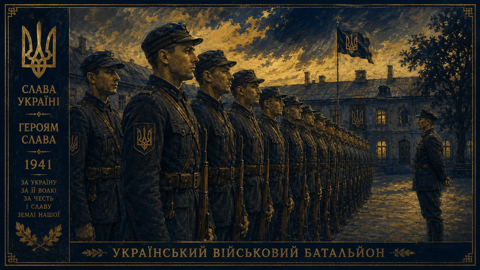Український військовий батальйон 1941 у строю з тризубом