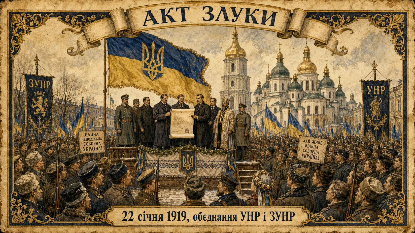 Акт Злуки УНР та ЗУНР на Софійському майдані 22 січня 1919