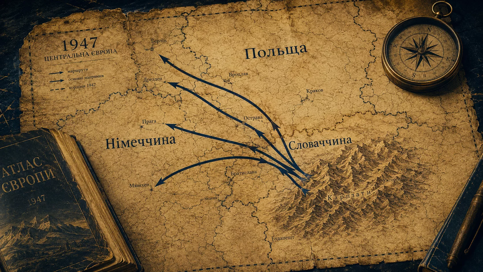 Мапа рейдів УПА Центральною Європою 1947