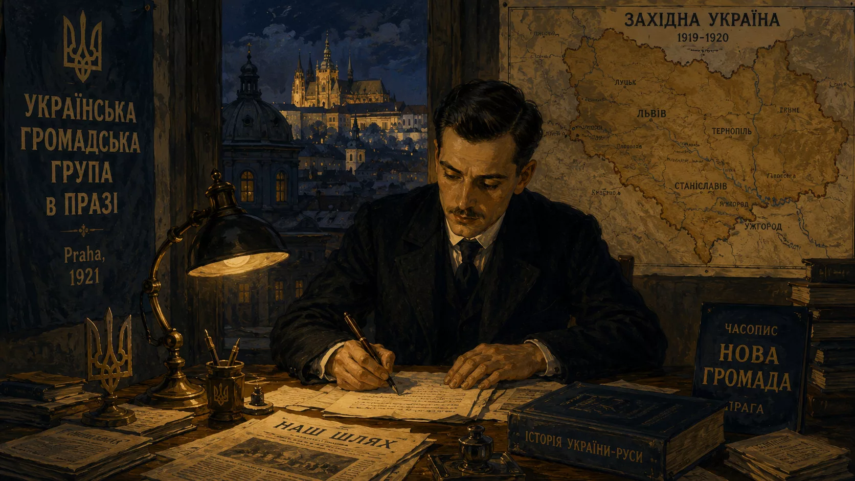 Український емігрант у Празі 1920-х за робочим столом